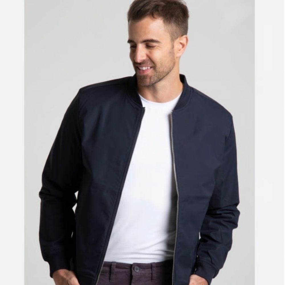 HYDEN YOO Men's Classic Dark Navy Blue Bomber Jacket